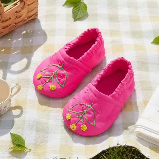Keebee Organic Cotton Hot Pink Embroidered Baby Shoes - Garland of Flowers