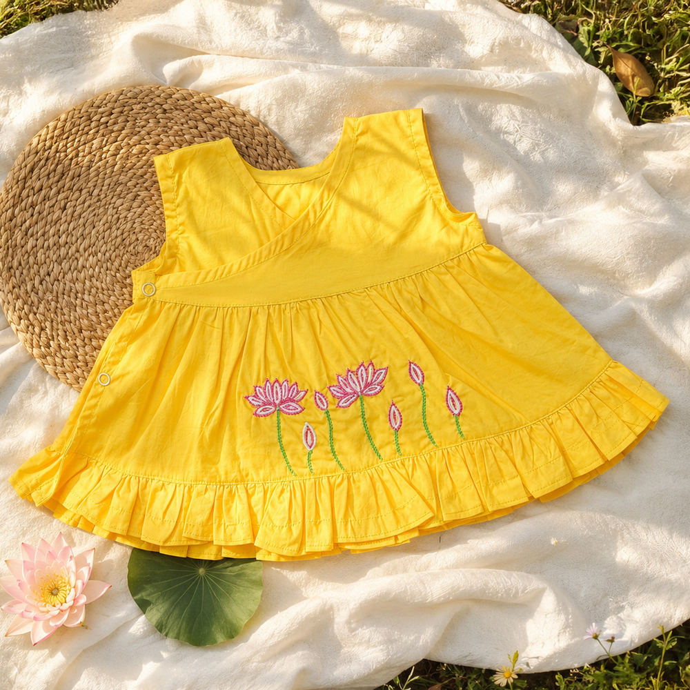 Newborn Baby Girl Embroidered Yellow Wrap Dress - Lotus Pond