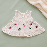 Newborn Baby Girl Embroidered Beige and White Wrap Dress - Pink Bloom