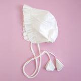 Solid Baby Bonnet with Ruffles - White