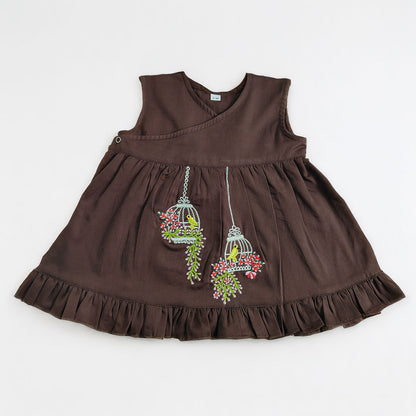 Embroidered Choco Brown Wrap Dress - Birdcage Garden