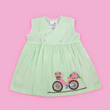 Keebee Organic Cotton Embroidered Green Overlap Dress - Bicycle