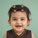 Choco Brown Embroidered Classic Bow Girls Headband - Sunflower