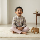 Boys Handloom Raw Silk Pastel Ikat Kurta and Pink Pajama Pants Set