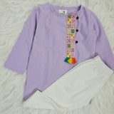 Boys Embroidered Lilac Kurta paired with Pajama Pants