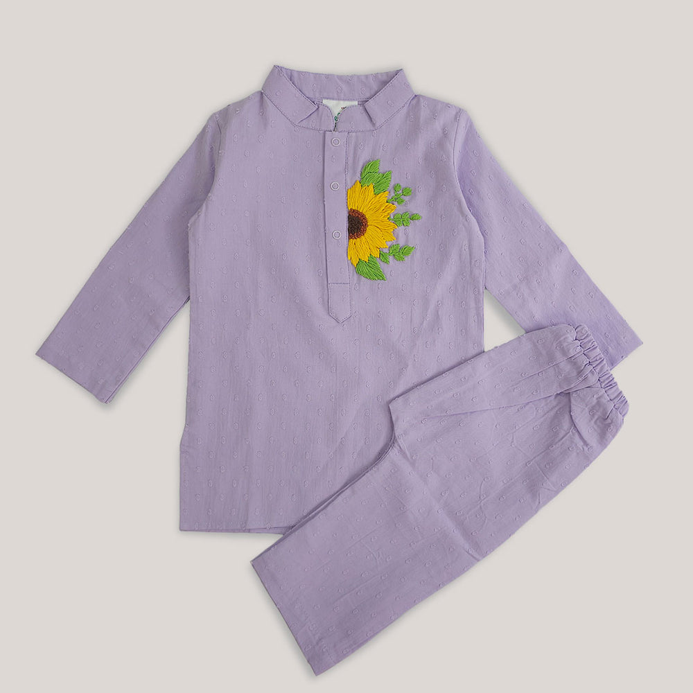 Baby Boy Embroidered Lilac Kurta paired with Pajama Pants - Sunflower