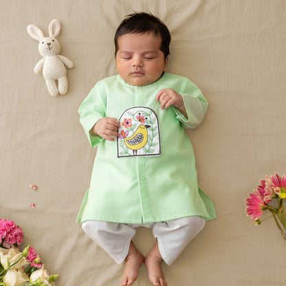 Embroidered Mint Green Newborn Kurta & Dhoti Pant Set – Birds in Bloom
