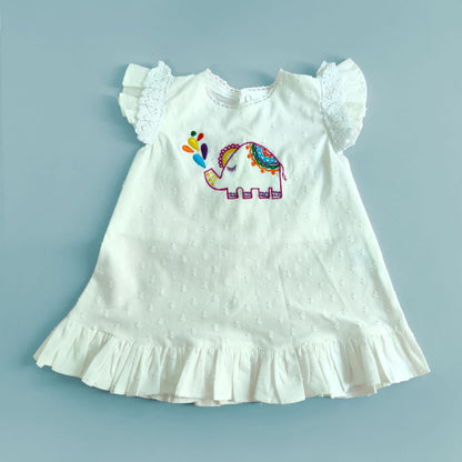 Hand Embroidered White Blossom Dress - Elephant