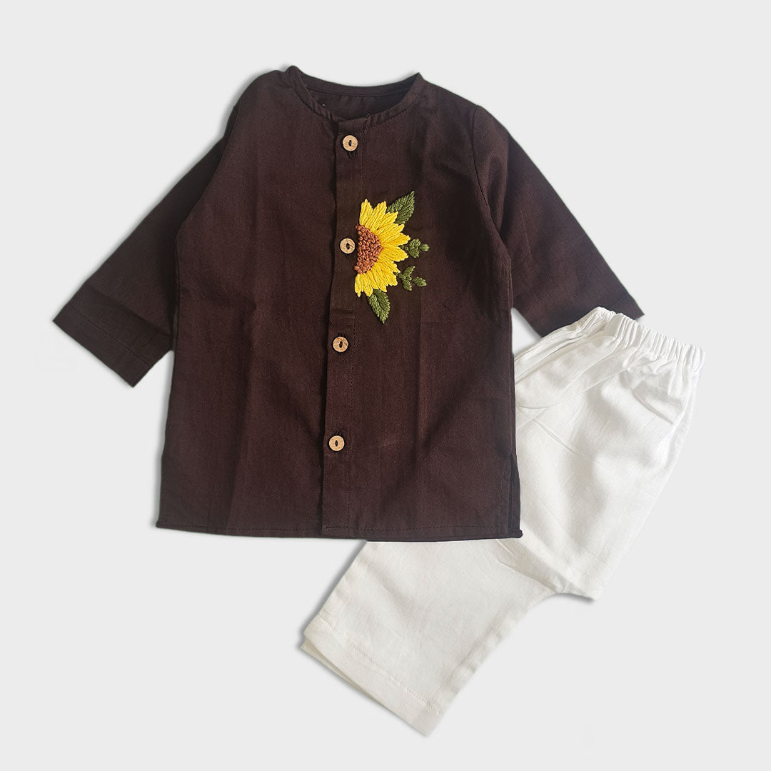 Keebee Organic Cotton Newborn Boys Choco Brown Kurta Set - Sunflower