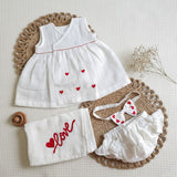 Baby Girl Overlap Dress, Bloomer and Accessories Hamper - Lil Hearts