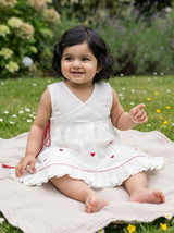 White Embroidered Wrap Dress - Hearts