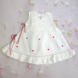 White Embroidered Wrap Dress - Hearts