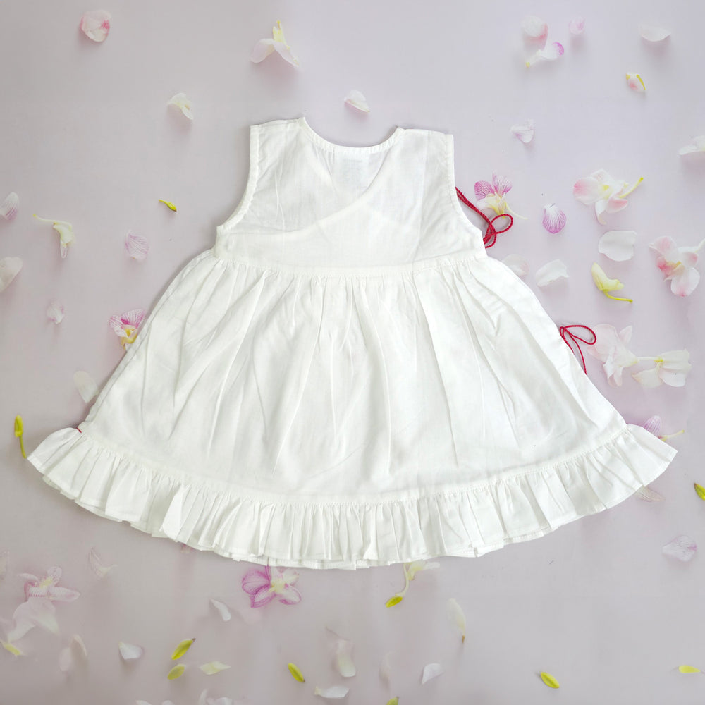 White Embroidered Wrap Dress - Hearts
