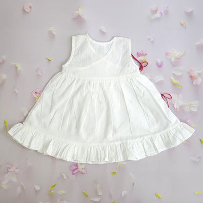 White Embroidered Wrap Dress - Hearts