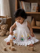 Embroidered White Wrap Dress - Xmas Decorations