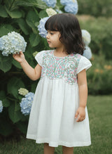 Textured Embroidered White Dress with Cap Sleeves - Paisley