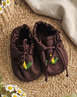 Baby Unisex Embroidered Choco Brown Tie-Up Style Baby Booties – Yellow Flowers