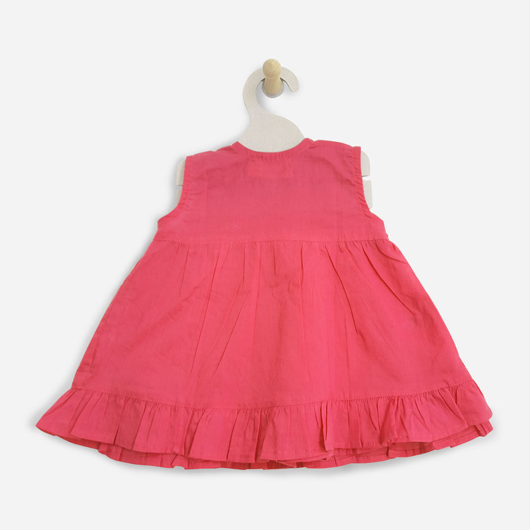 Organic Cotton Embroidered Girls Red Wrap Dress - Deers