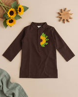 Boys Embroidered Brown Kurta paired with Pajama Pants - Sunflower