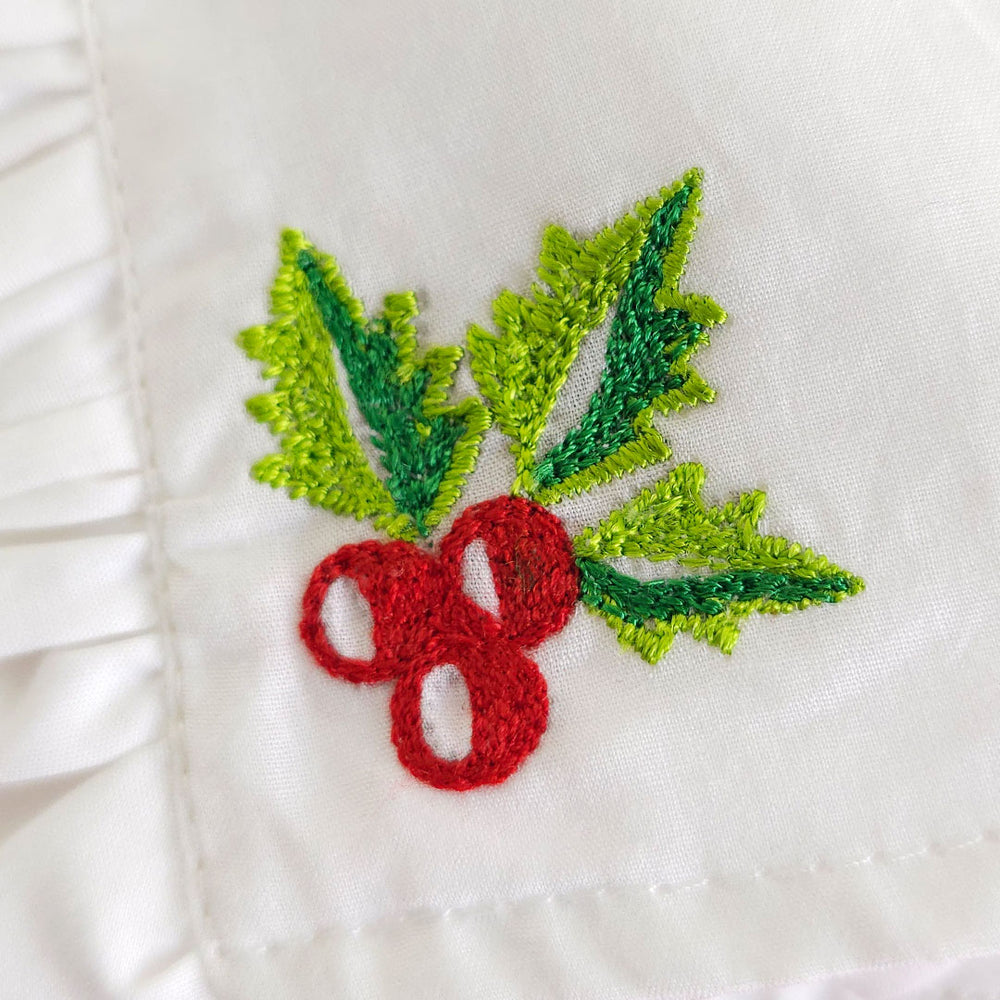 Embroidered White Ruffled Baby Bonnet - Merry Holly