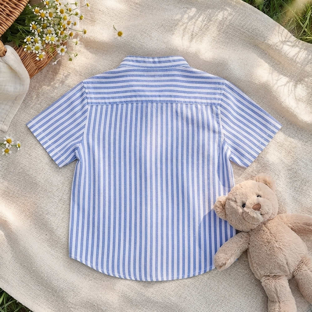 Boys Embroidered Blue and White Shirt - Peek-A-Bear