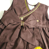 Embroidered Brown Overlap Dress - Sunflowers