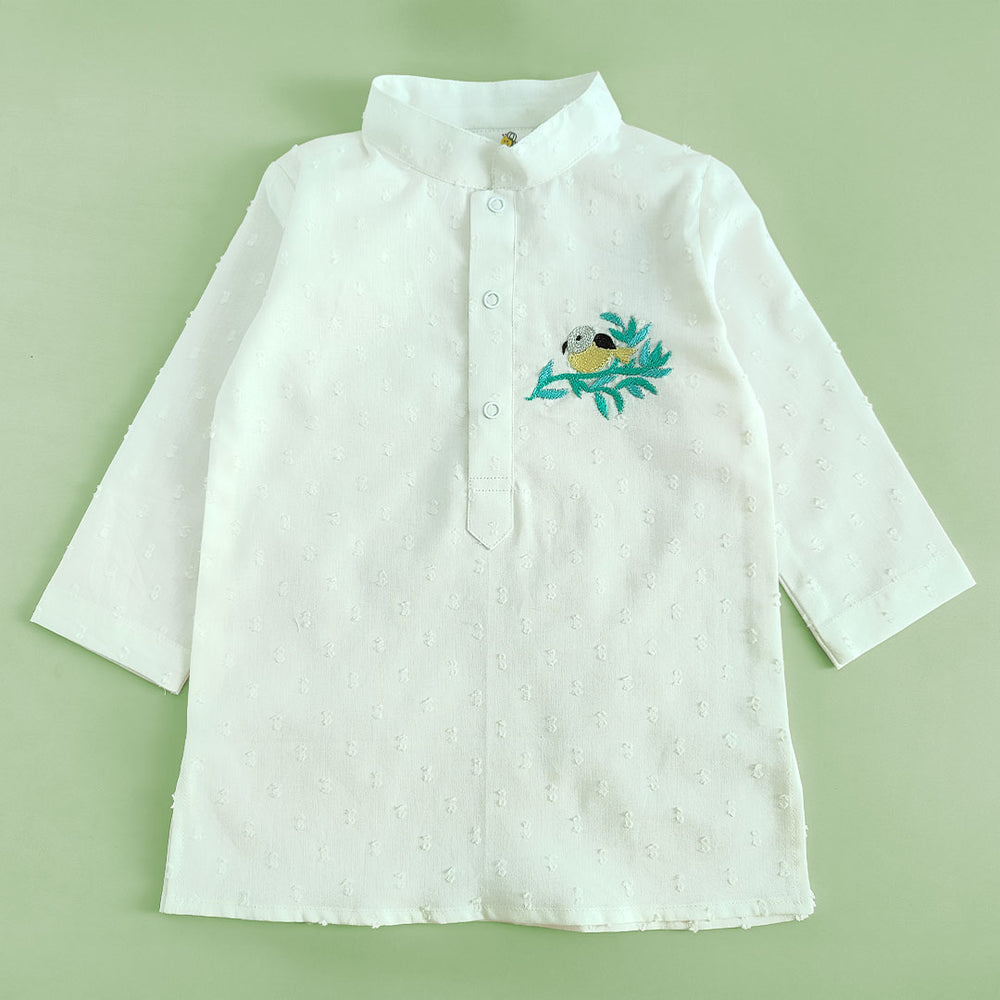Boys Embroidered White Kurta paired with Pajama Pants - Birdsong