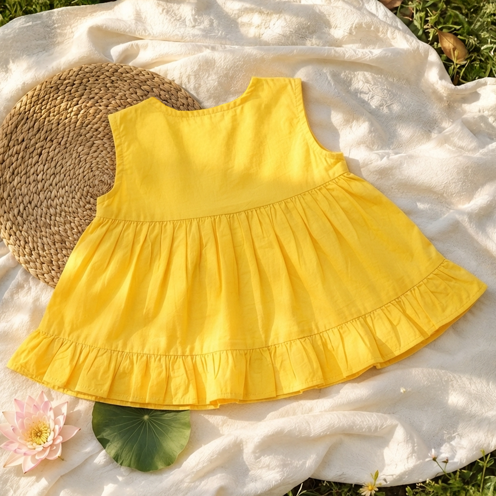 Newborn Baby Girl Embroidered Yellow Wrap Dress - Lotus Pond