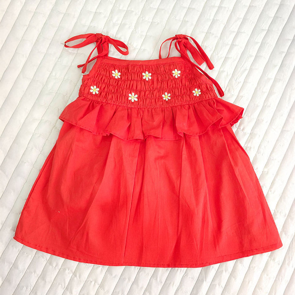 Smocked Red Shoulder Knot Smocked Dress