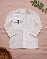 Boys Beige and White Embroidered Kurta and Pajama Pants Set - Toucan
