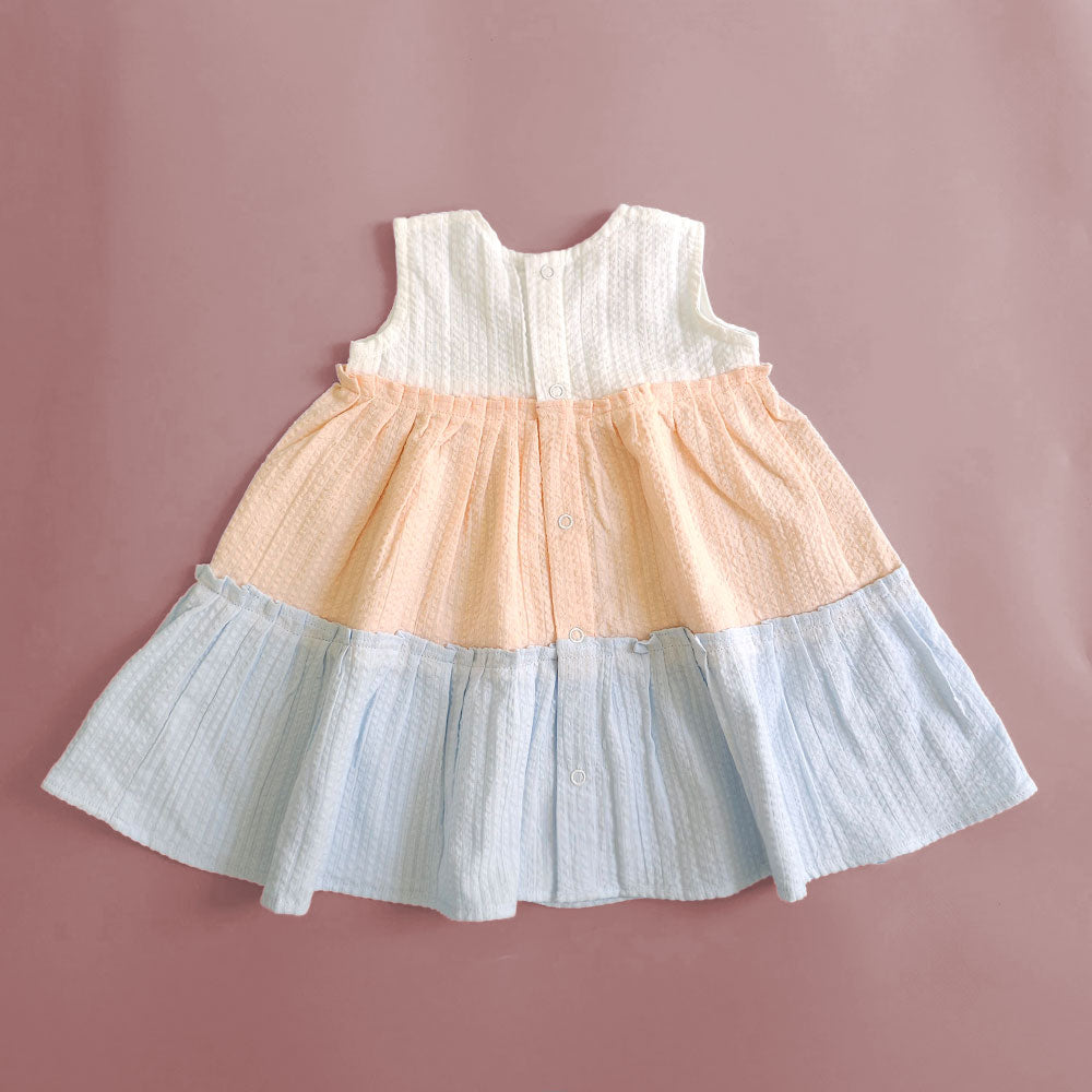 Keebee Organic Cotton Solid Textured Multicolor Baby Girl Tiered Dress