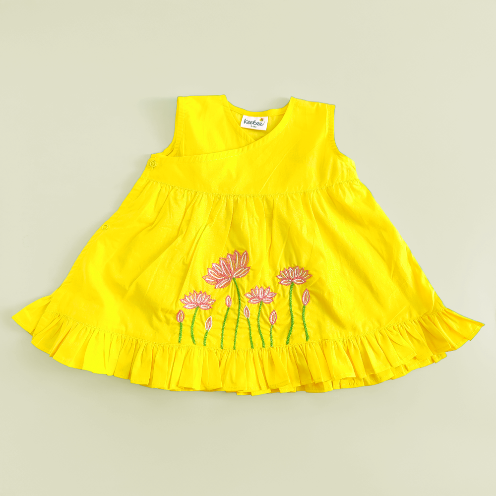 Baby Girl Embroidered Yellow Wrap Dress and Accessories Set - Lotus Pond