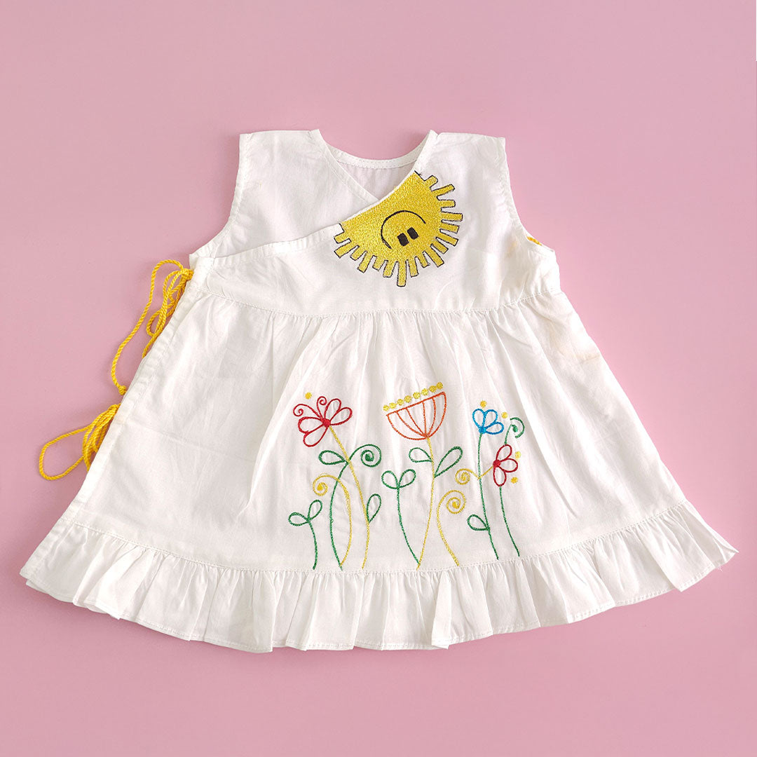 Keebee Organic Cotton Baby Girl Embroidered White Dress and Accessories Set - Sunny Garden