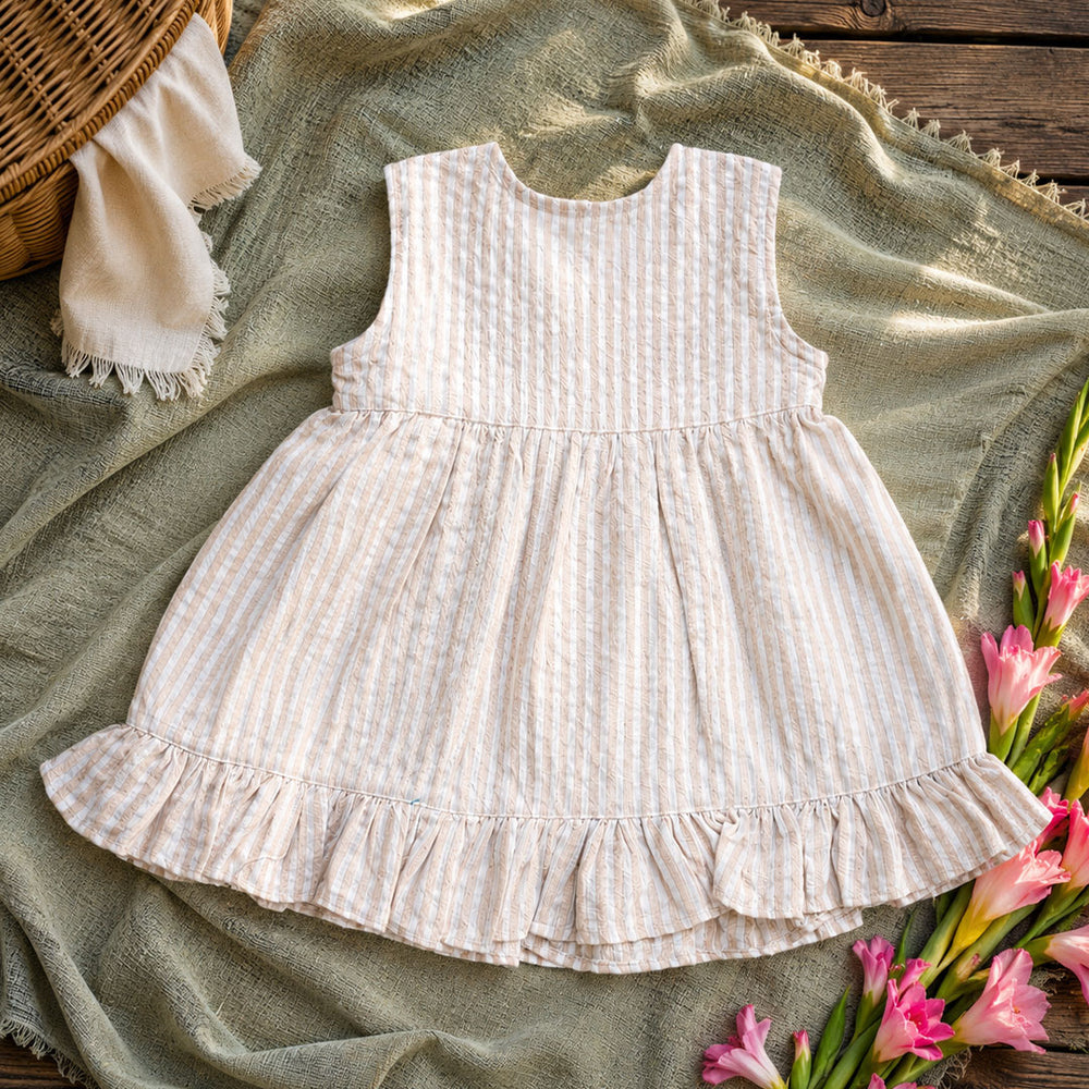 Baby Girl Embroidered Beige and White Wrap Dress and Accessories Set - Pink Bloom