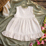 Baby Girl Embroidered Beige and White Wrap Dress and Accessories Set - Pink Bloom