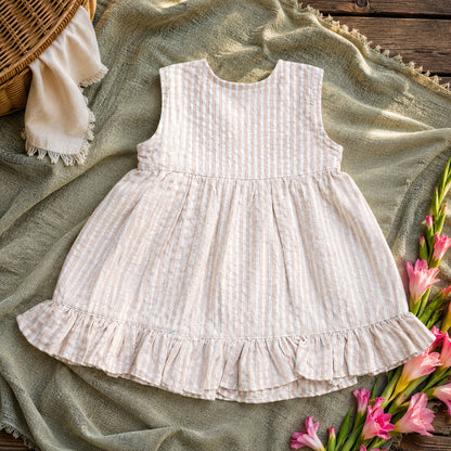 Embroidered Beige and White Wrap Dress and Accessories Set - Pink Bloom