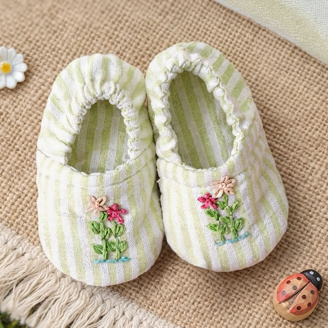 Baby Girl Embroidered Green and White Shoes - Home Sweet Home