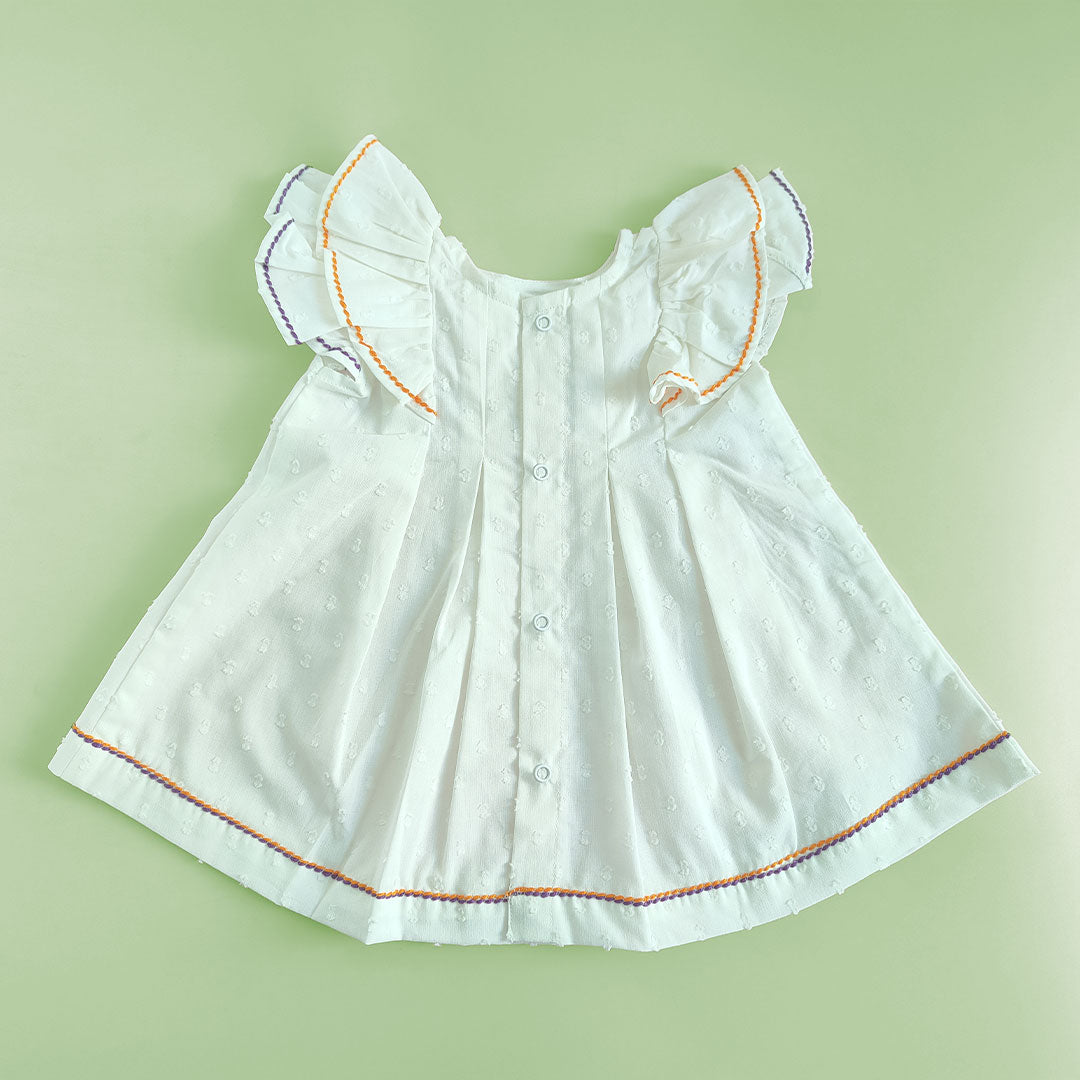Keebee Organic Cotton Embroidered White Baby Girl Iris Dress - Butterfly