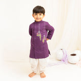 Boys Embroidered Purple Kurta paired with Dhoti Pants - Birdcage Garden