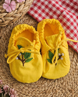 Baby Unisex Embroidered Yellow Tie-Up Style Baby Booties – Tiny White Buds