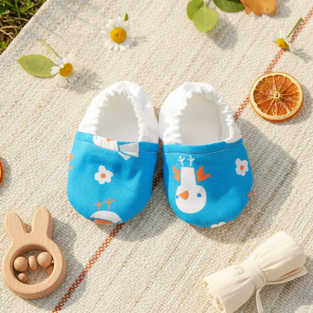 Keebee Organic Cotton Printed Baby Shoes - Blue Birdie