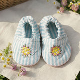 Baby Girl Embroidered Light Blue and White Shoes - Pink Flowers