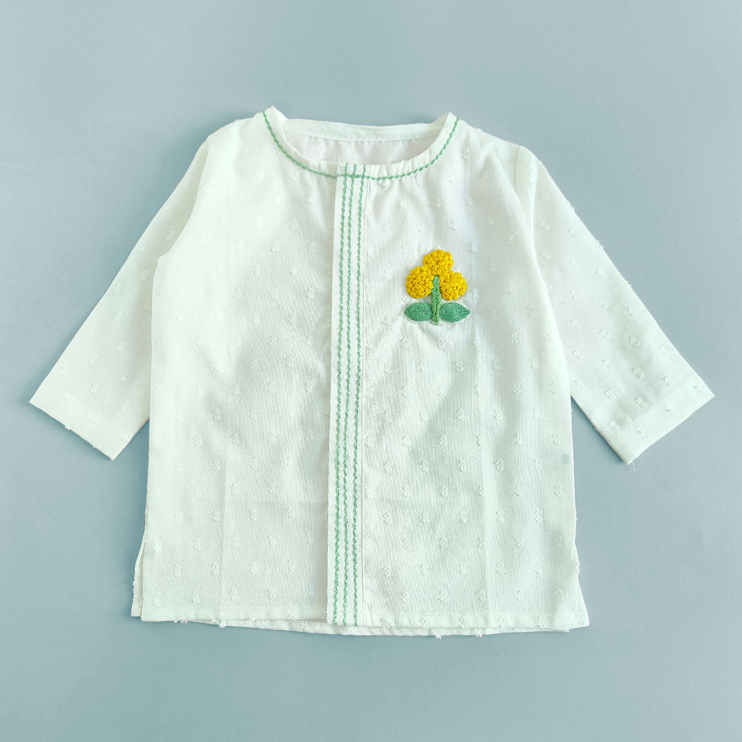 Keebee Organic Cotton Newborn Boys Textured White Kurta Set - Marigold