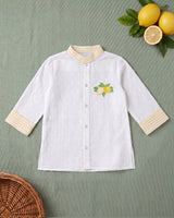 Boys Yellow and White Embroidered Kurta and Pajama Pants Set - Lemonade