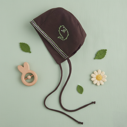 Keebee Organic Cotton Choco Brown Embroidered Baby Bonnet - Little Dino