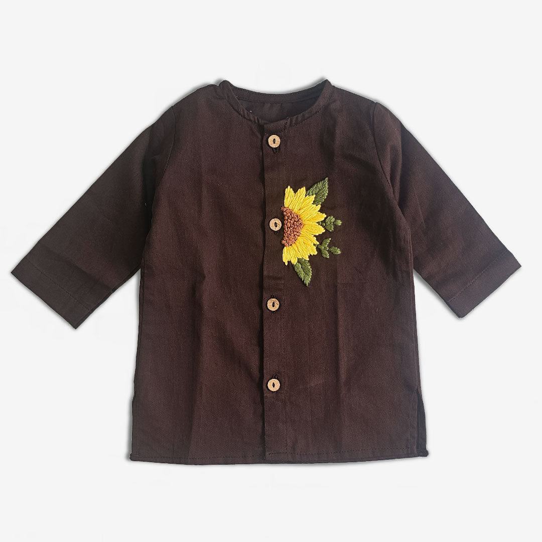 Keebee Organic Cotton Newborn Boys Choco Brown Kurta Set - Sunflower
