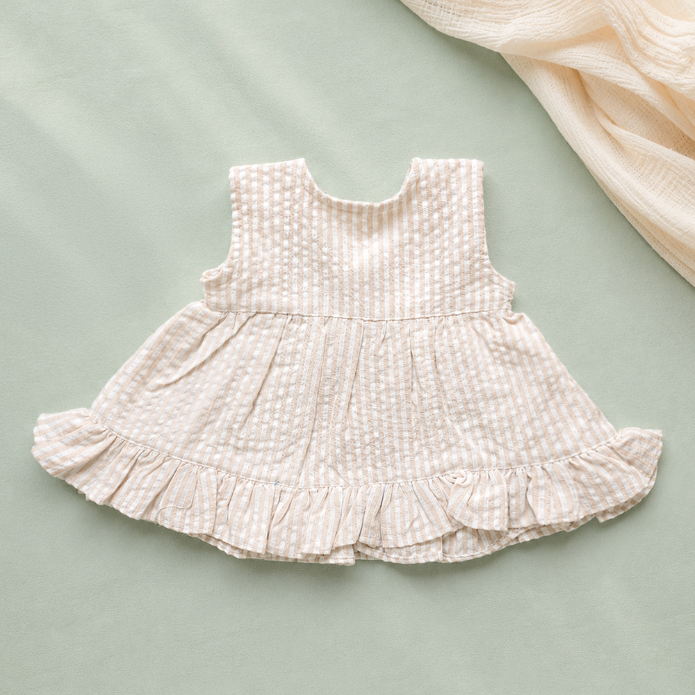Newborn Baby Girl Embroidered Beige and White Wrap Dress - Pink Bloom