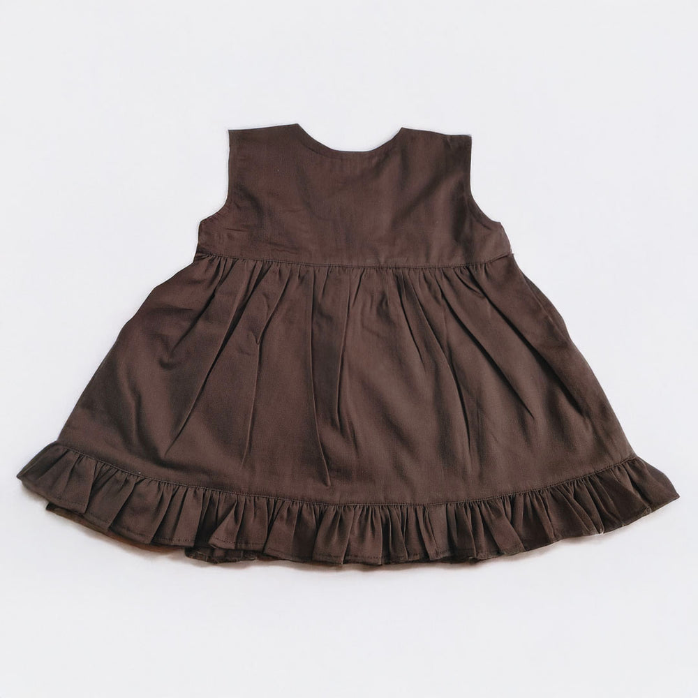 Baby Girl Embroidered Choco Brown Wrap Dress - Birdcage Garden