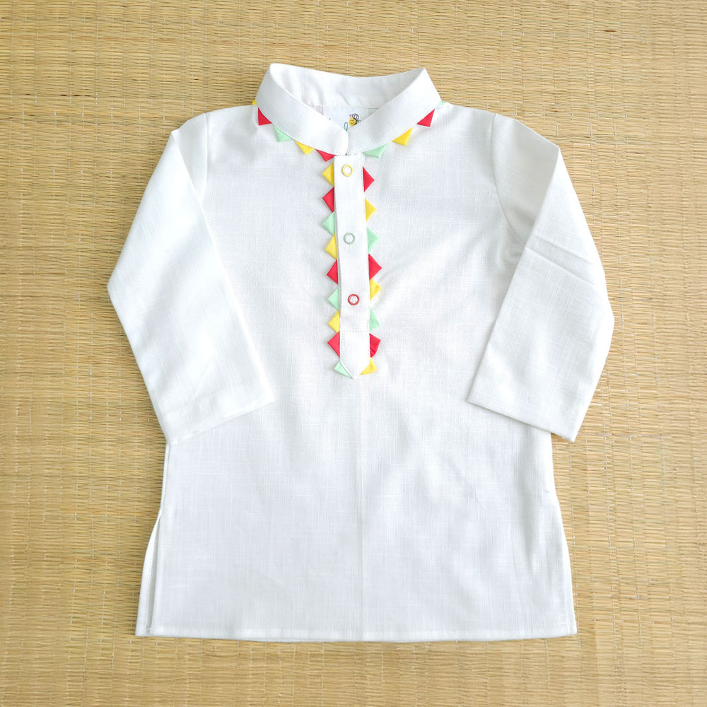 Baby Boy White Kurta paired with Red Patiala Pants - Festive Toran