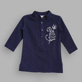 Organic Cotton Embroidered Navy Blue Kurta paired with Pajama Pants - Tiger